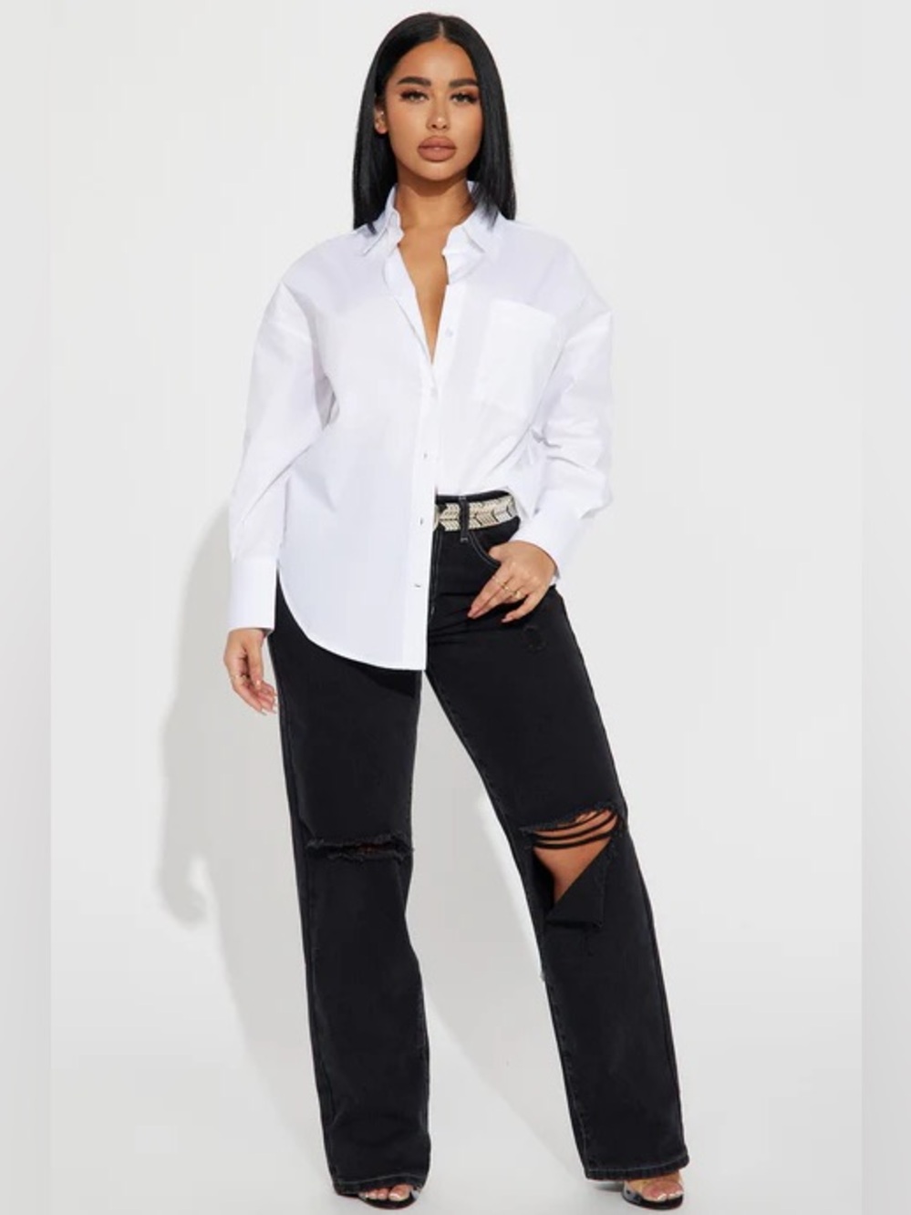 Brand New with Tag White Fashion Nova Closet Staple Poplin Shirt